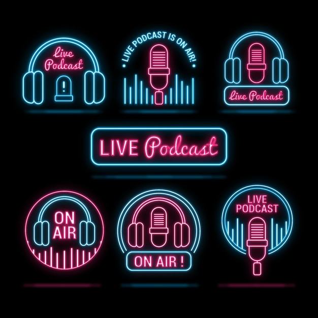 Plik wektorowy kolekcja logo podcastu neon