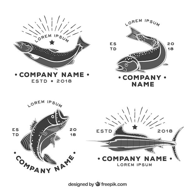 Kolekcja Logo Ryb W Czerni I Bieli