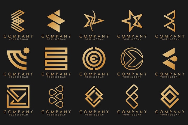 Kolekcja logo złoty luksus z literami E Geometryczne abstrakcyjne loga