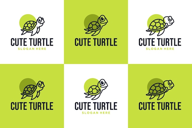 Kolekcja Logo żółwia Ocean Life Styl Kreskówki Inspiracja Projektowania Logo