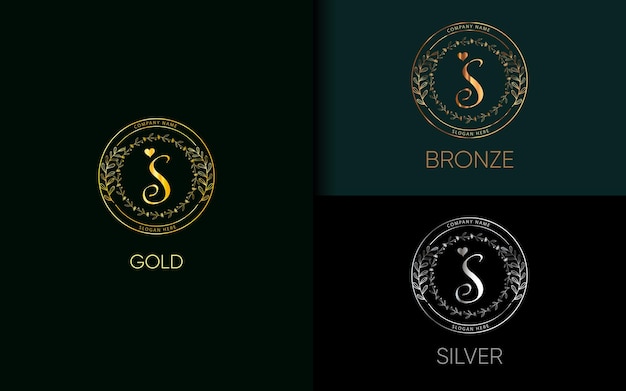 Kolekcja Luksusowych Logo. Emblematy W Kolorze Różowego Złota Z Inicjałami I Kwiatowymi Ozdobami Dla