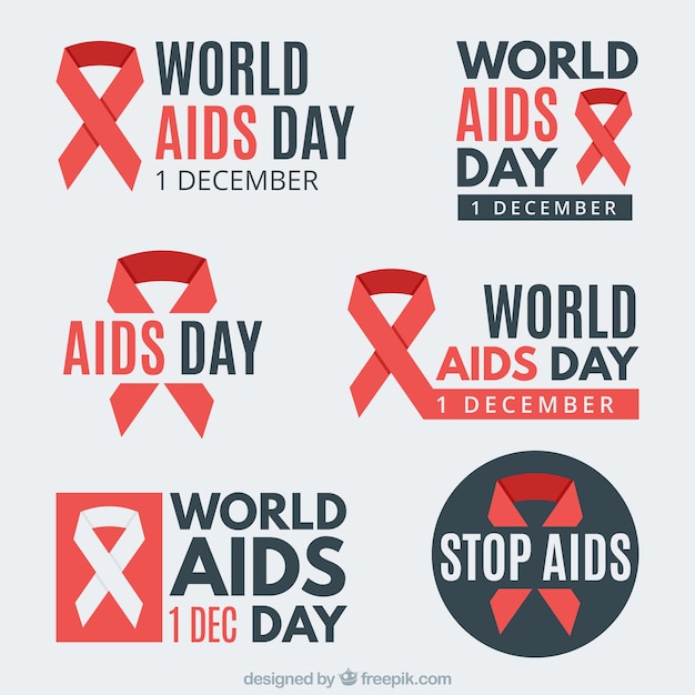 Plik wektorowy kolekcja naklejki z symbolem świata dzień aids