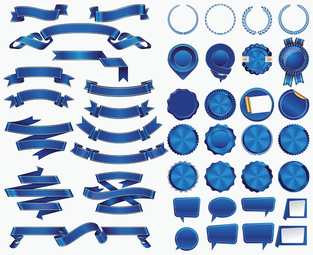 Plik wektorowy kolekcja niebieskiej wstążki i naklejki