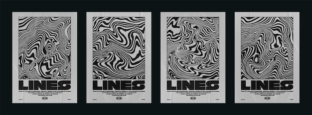 Kolekcja nowoczesnych abstrakcyjnych plakatów z efektem płynnego psychodelicznego projektu w stylu Techno