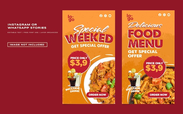 Kolekcja Opowiadań Na Instagramie Do Promocji Restauracji Z Premium Vector