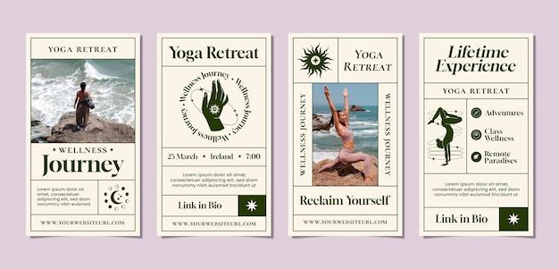 Plik wektorowy kolekcja opowiadań na instagramie na temat rekolekcji jogi i spa