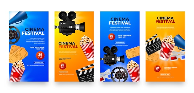 Plik wektorowy kolekcja opowiadań na instagramie o kinie i festiwalu filmowym