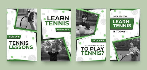 Plik wektorowy kolekcja opowiadań na instagramie z gry w tenisa