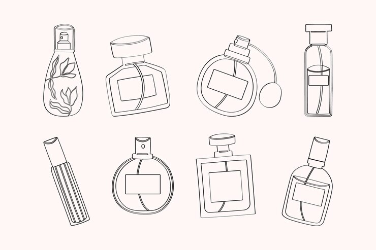 Kolekcja piękna ręcznie rysowanych płaskich butelek ilustracji elementów perfum