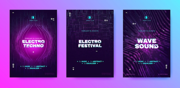 Kolekcja Plakatów Muzycznych Neonowych Ulotek Na Festiwal Elektroniczny