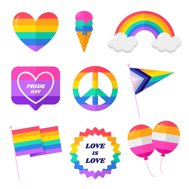 Kolekcja płaskich elementów lgbt z miesiąca dumy