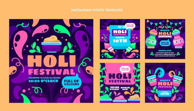 Kolekcja Płaskich Postów Na Instagramie Holi