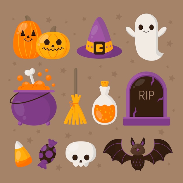 Kolekcja płaskie elementy halloween