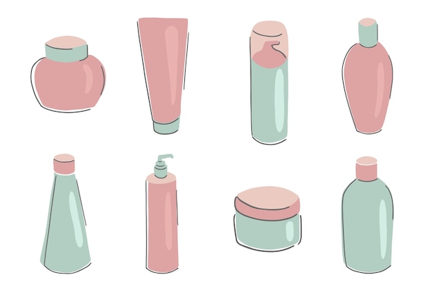 Plik wektorowy kolekcja pojemników na produkty do pielęgnacji skóry. zestaw różnych tub i butelek