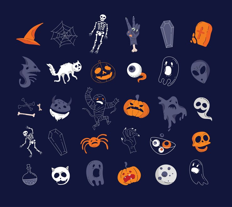 Wektor kolekcja postaci i elementów helloween.