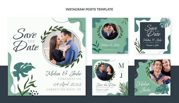 Plik wektorowy kolekcja postów na instagramie ślubnym