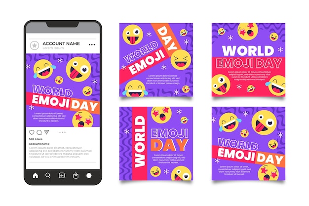 Kolekcja Postów Na Instagramie Z Płaskim światowym Dniem Emoji