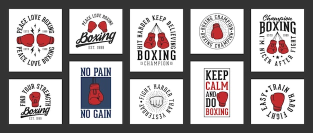 Plik wektorowy kolekcja projektowa koszulek bokserskich lub kickboxingu w stylu vintage do odzieży drukowanej