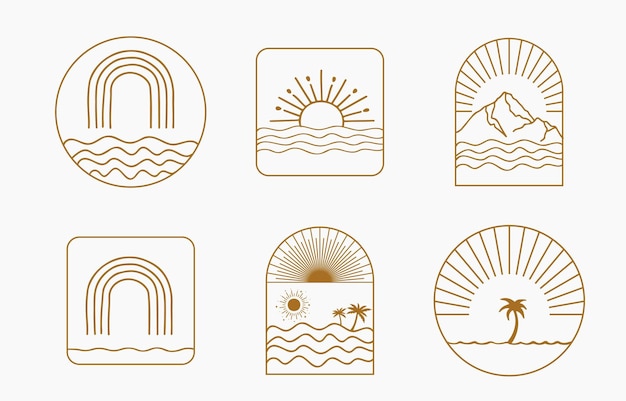 Kolekcja projektowania linii ze słońcemEdytowalna ilustracja wektorowa dla strony internetowej naklejki tattooicon