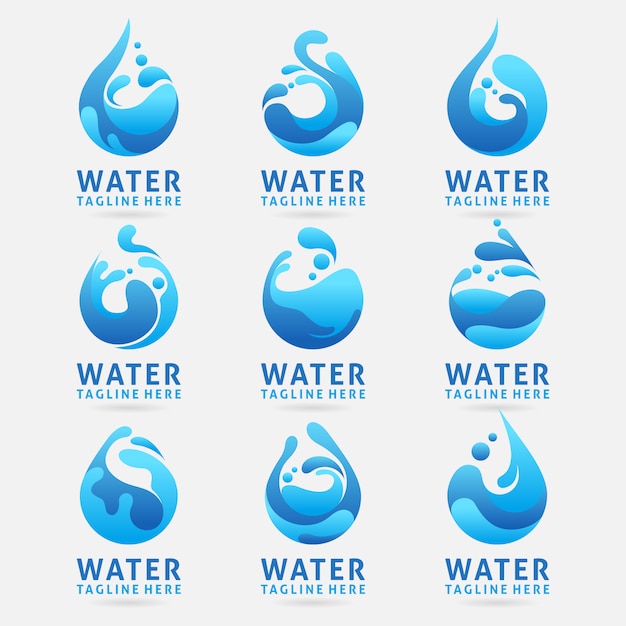 Plik wektorowy kolekcja projektu logo water z efektem splash