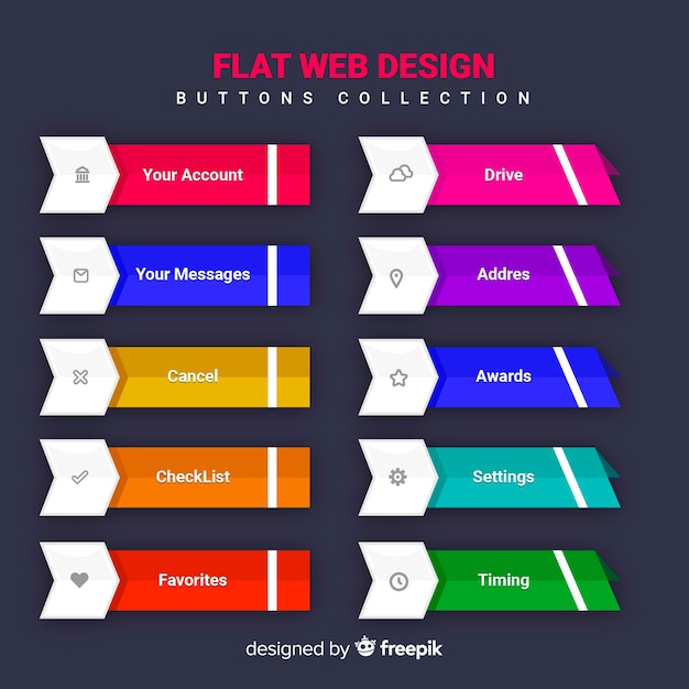 Kolekcja Przycisk Web W Płaskiej Konstrukcji