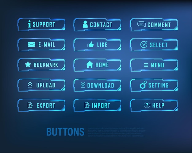Plik wektorowy kolekcja przycisków w stylu scifi zestaw w kolorze niebieskim