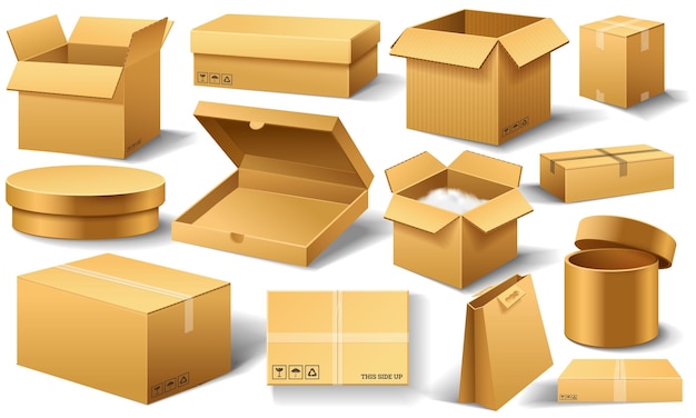 Kolekcja pudełek kartonowych z napisem "tp" na spodzie.