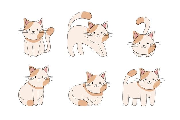 Kolekcja Ręcznie Rysowane Słodkie Koty Idealna Do Scrapbookingu Zestaw Naklejek Z Kartką Z życzeniami