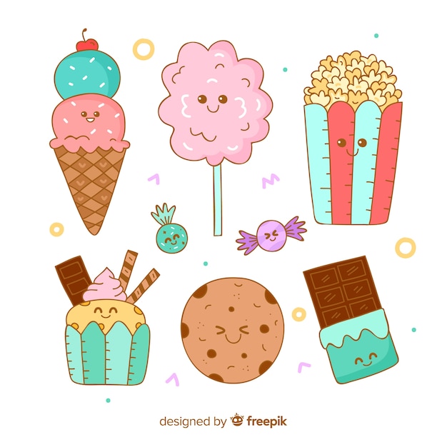 Kolekcja ręcznie rysowane żywności Kawaii