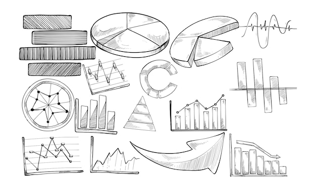 Plik wektorowy kolekcja ręcznie rysowanych piktogramów wykresów biznesowych