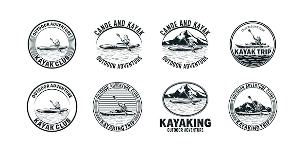 Kolekcja Retro Vintage Raftingu Górskiego Kajakarstwa Wiosłowego Kajakarstwa Obozowego Logo Etykiet I Odznak