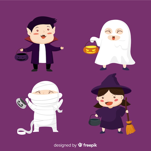 Kolekcja rodzajów Halloween w płaskiej konstrukcji