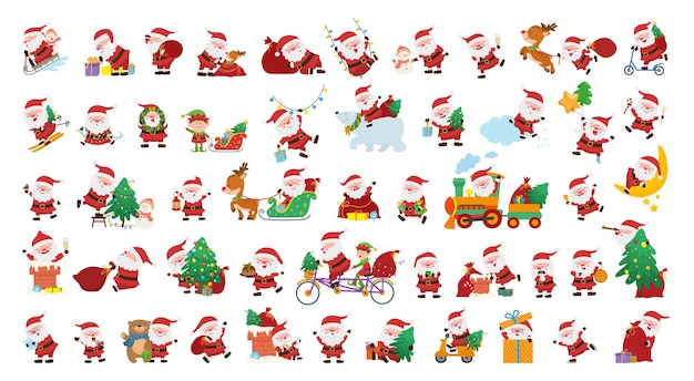 Kolekcja ślicznych Zabawnych Ilustracji Ze świętym Mikołajem