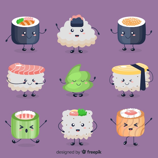 Plik wektorowy kolekcja sushi kawaii