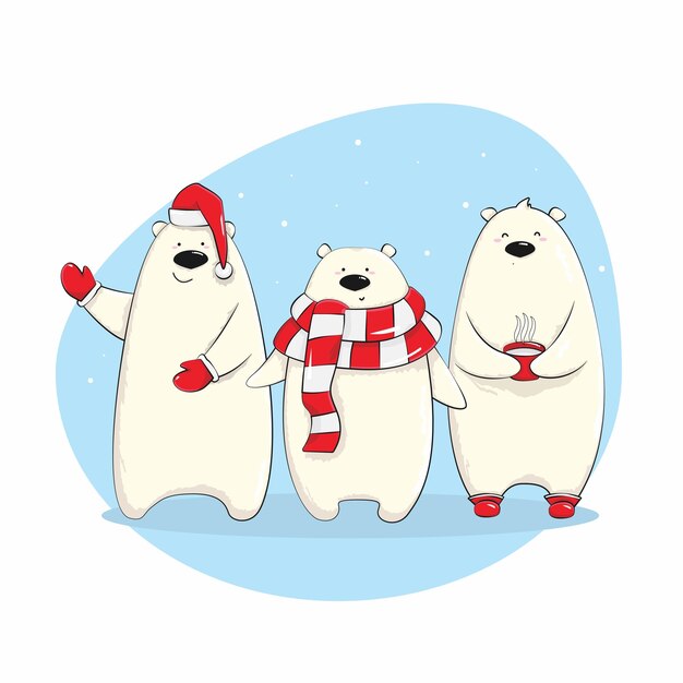 Plik wektorowy kolekcja świątecznego niedźwiedzia polarnego wesołych świąt ilustracje uroczego niedźwiedzia polarnego z akcesoriami, takimi jak czapki z dzianiny, swetry, szaliki