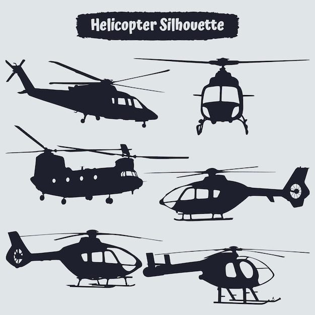 Plik wektorowy kolekcja sylwetek helikopterów w różnych pozycjach