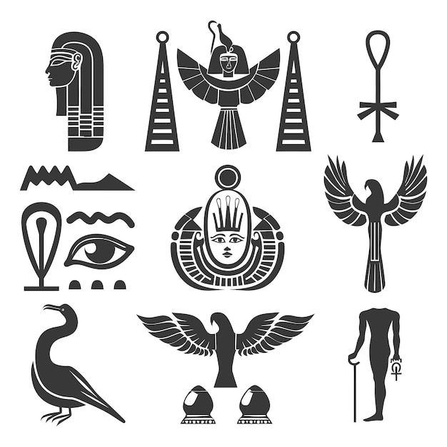 Kolekcja Sylwetek Starożytnych Egipskich Hieroglifów Symbol Logo Tylko Czarny Kolor