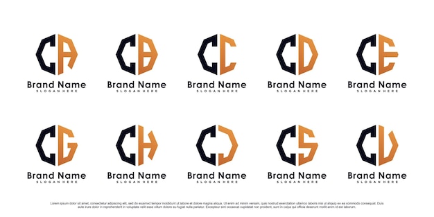 Kolekcja Szablonu Projektu Logo Początkowej Litery C Z Elementem Kreatywnym Premium Wektor