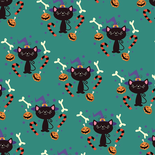 Kolekcja szczęśliwych wzorów halloween odpowiednich do projektowania tekstyliów i papieru do pakowania