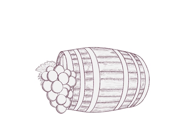 Plik wektorowy kolekcja szkiców beczek wina i winogron