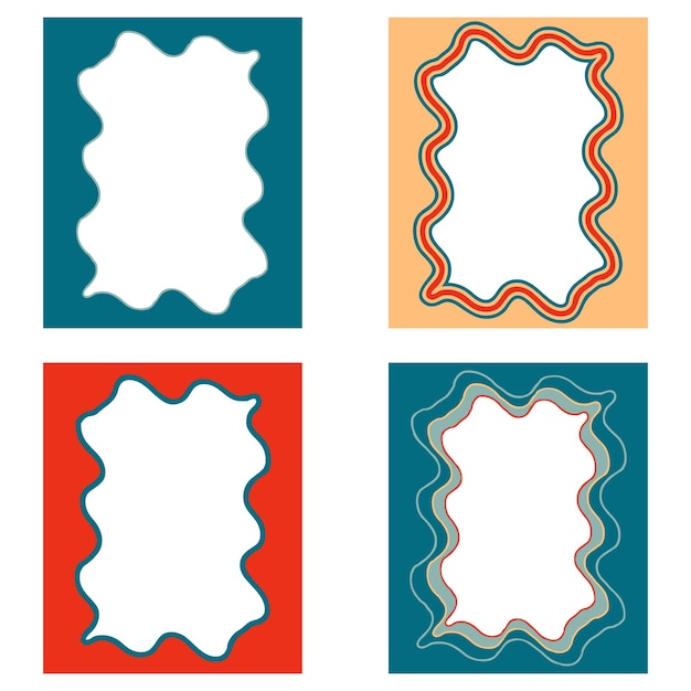 Kolekcja tła z zakrzywionymi krawędziami fali Zestaw geometrycznych abstrakcyjnych ramek Ręcznie narysowana ilustracja wektorowa