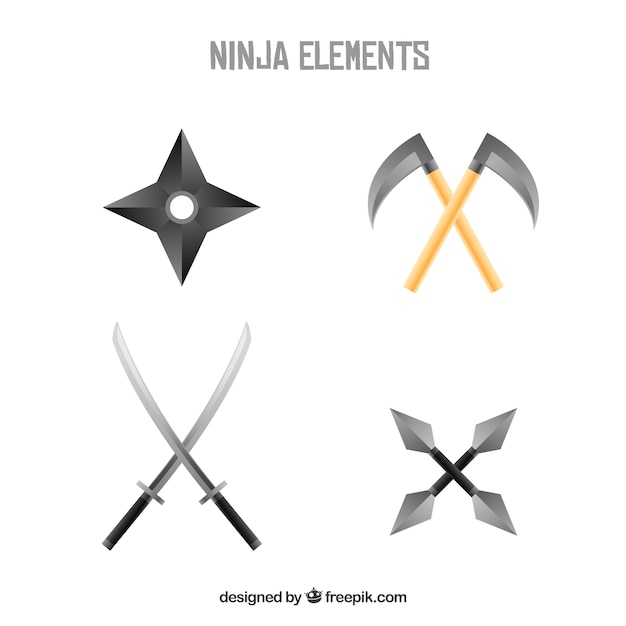 Kolekcja Tradycyjnych Elementów Ninja Z Płaskiej Konstrukcji