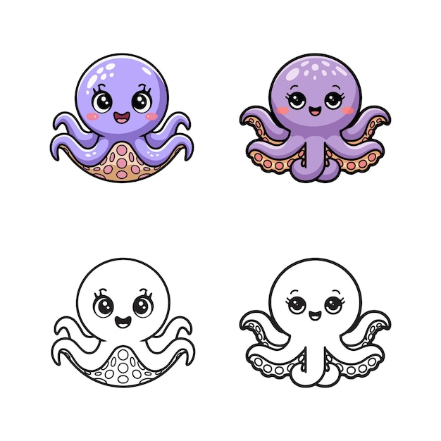 Kolekcja uroczych kreskówek Octopus Vector Icon Illustrations Design Concept