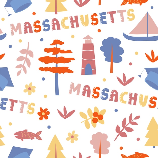 Plik wektorowy kolekcja usa. ilustracja wektorowa motywu massachusetts. symbole stanu - wzór