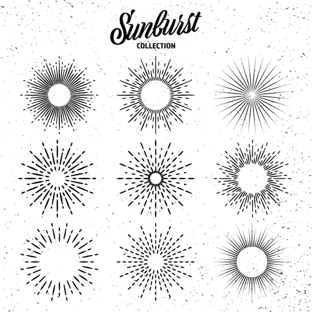 Plik wektorowy kolekcja vintage grunge sunburst bursting sun rays fajerwerki logotyp lub element projektowania liter