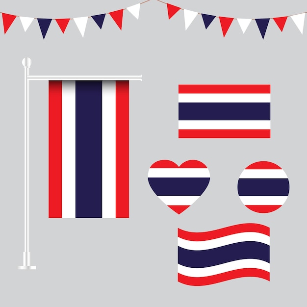 Plik wektorowy kolekcja wektorowa emblematów i ikon flagi tajlandii w różnych kształtach