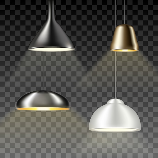 kolekcja wiszących żyrandoli, lamp i żarówek