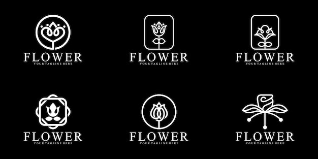 Plik wektorowy kolekcja wzorów inspiracji kwiatowym logo w stylu linii