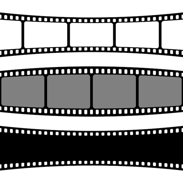 Kolekcja zakrzywionych pasków filmowych Stary retro filmowy pasek filmowy Analogowy sprzęt do nagrywania wideo Ilustracja wektorowa