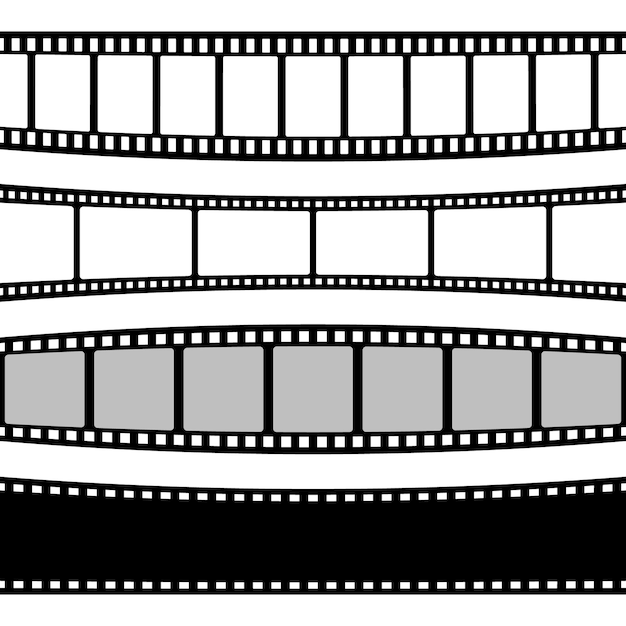 Kolekcja zakrzywionych pasków filmowych Stary retro filmowy pasek filmowy Analogowy sprzęt do nagrywania wideo Ilustracja wektorowa